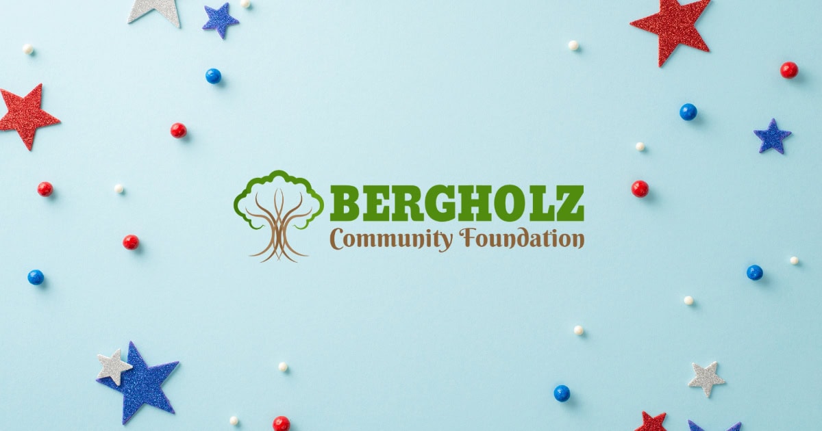 Blue background with stars and the Bergholz Foundation logo